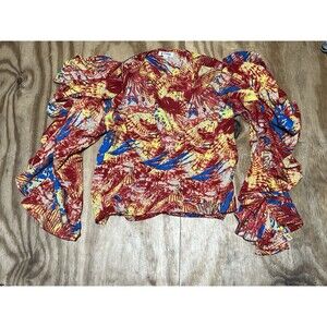 BFYNE multi color top v neck ruffled sleeve @K2